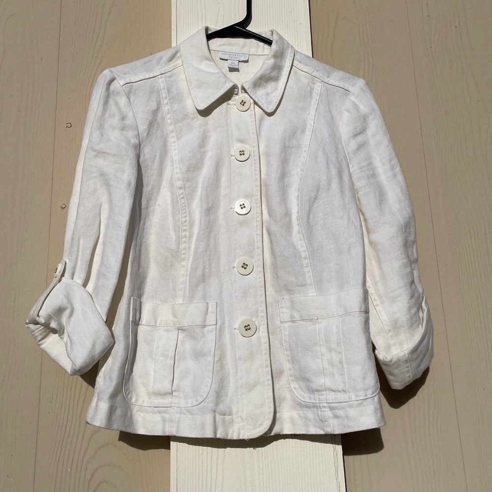 Charter Club Blazer with Button Front Jacket Roll Tab Sleeve. 100%Linen